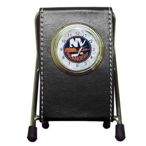 Custom New York Islanders Ice Leather Pen Holder Desk Clock (2 in 1)