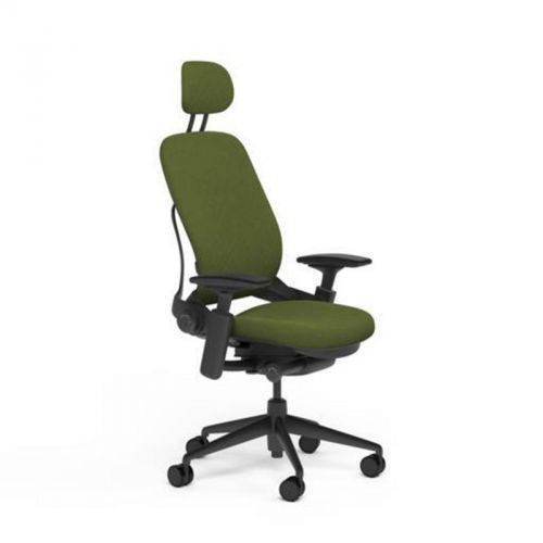 New steelcase adjustable leap desk chair + headrest ivy buzz2 fabric black frame for sale