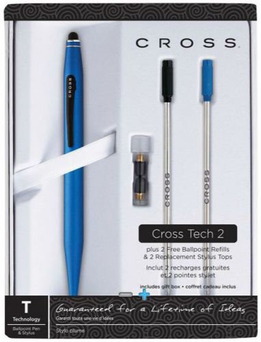 Cross Tech2 Ballpoint &amp; Stylus Pen Set, Medium Point, Blue Barrel - NEW