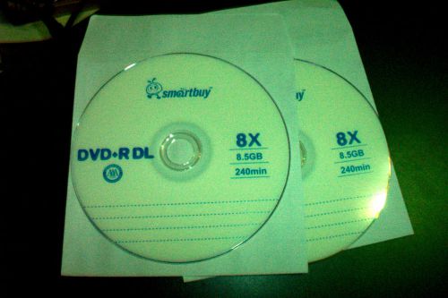 8.5GB Disc 3 Smartbuy DVD+R DL Blank 8.5 GB 8X 240MIN IN  PAPER SLEEVES ( LOT )