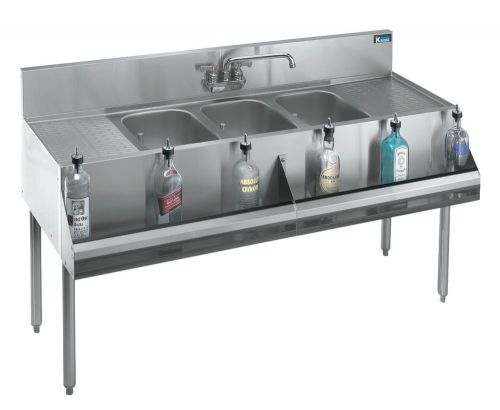 Krowne metal 3 compartment s/s bar sink with two 30&#034; drainboards 19&#034;d nsf - kr18 for sale