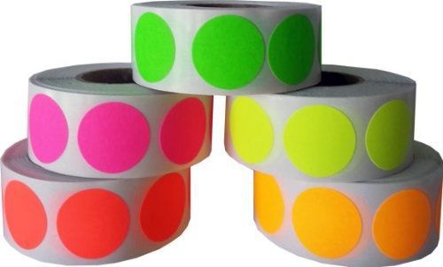 InStockLabels.com 3/4&#034; .75 Color Coding Dot Stickers Fluorescent Neon Collection