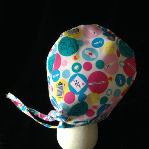 Scrub, surgical hat adult ties in back one size fits most. medical print