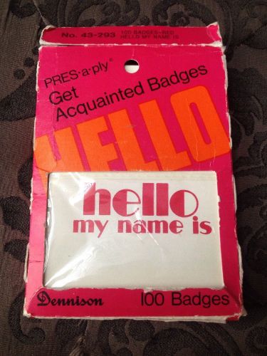 100 Red Hello My Name is stickers 70s font Dennison old office supplies