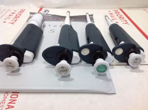 Set of 4 rainin pipet plus pipettes r10, rl100, r1000, r5000 pipettor # 5 for sale