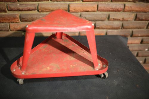 Vintage industrial Red Metal Seat Stool w/ wheels Mechanic Chair