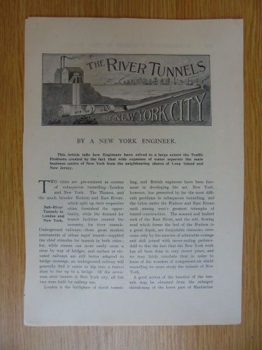 genuine 1909/10 article of 22 pages on `the river tunnels of new york city`