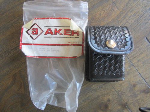 Aker black bw leather chrome snap pager holder snap belt loop police new for sale