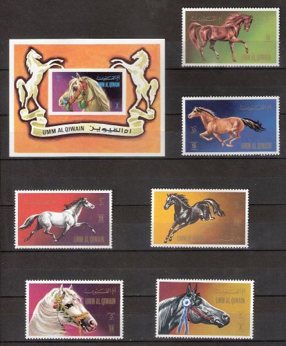 Umm Al Qiwain &#034;Horses&#034;  Set of sheet + 6 stamps MNH