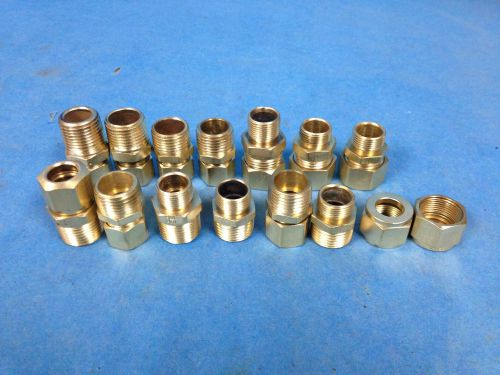 Brass Pipe Fitting Coupler Adapters Various 1/2&#034; 3/8&#034; Lot of 15