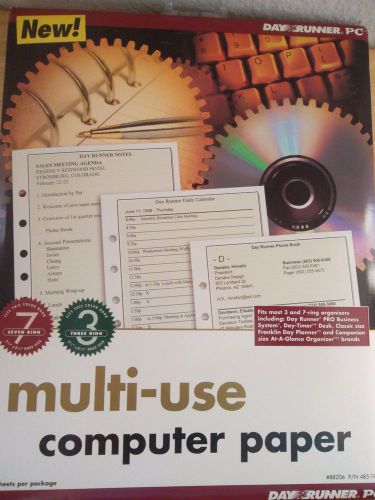 Day Runner PC Multi Use Computer Paper 3 or 7 Ring Organizers 50 Sheets #88206