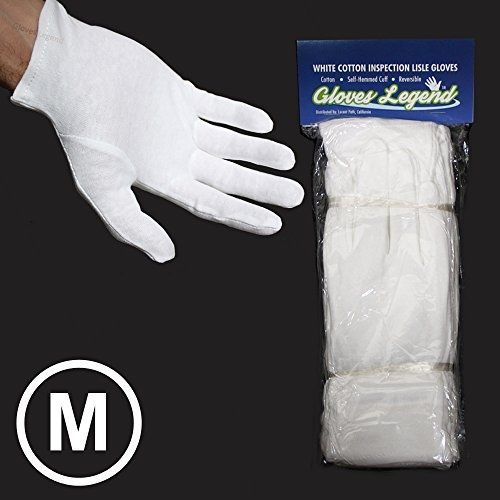 Size Medium - 12 Pairs (24 Gloves) Gloves Legend White Coin Jewelry Silver