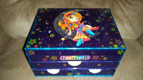 Vintage LISA FRANK Hippie Girl Stationery Box Glittery Blue Drawers Moon Stars