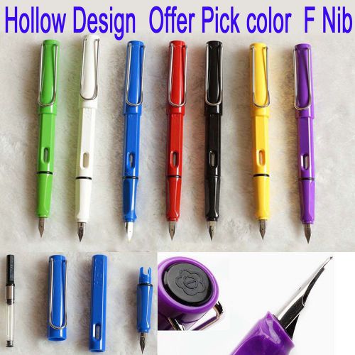 66A 1 Hero 359 Fountain Pen F Nib Fine Line Hollow Design Safari + 6 Cartridge