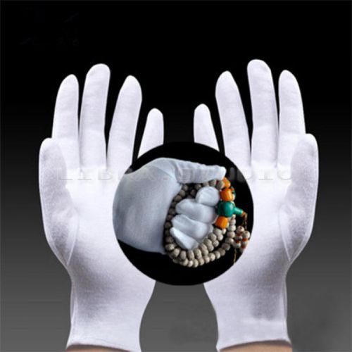 12 PAIR WHITE INSPECTION COTTON LISLE WORK GLOVES COIN JEWELRY LIGHTWEIGHT L