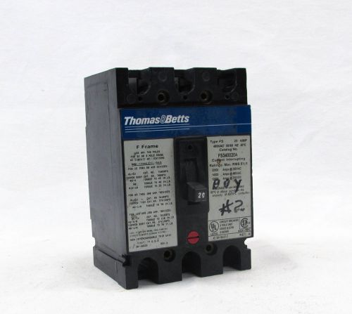 Thomas &amp; betts fs340020a 20 a 480 v 3p type fs circuit breaker for sale