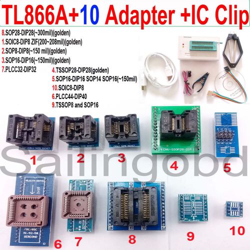 TL866A programmer 10 adapters IC Clip TL866 AVR Bios PLCC MCU EPROM Programmer