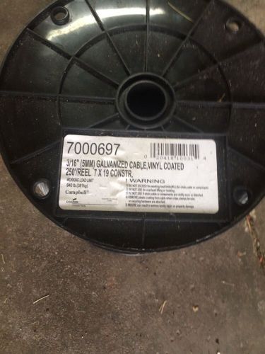 Campbell 3/16&#034; 5mm Galvanized Cable Vinyl Coated 250&#039; Reel 7 x 19 Constr.