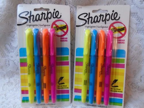 SHARPIE Lot 2 4 Pack Assorted Colors Highlighters 8pk NEW Sealed Smear Guard