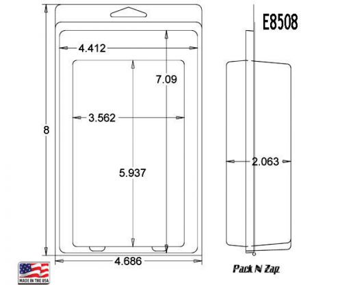 E8508: 250- 8&#034;H x 4.7&#034;W x 2.06&#034;D Clamshell Packaging Clear Plastic Blister Pack