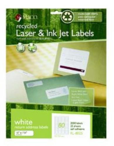 Recycled Laser/Inkjet Labels 1/2&#039;&#039; x 1-3/4&#039;&#039; White 80 Per Sheet 2000 Count