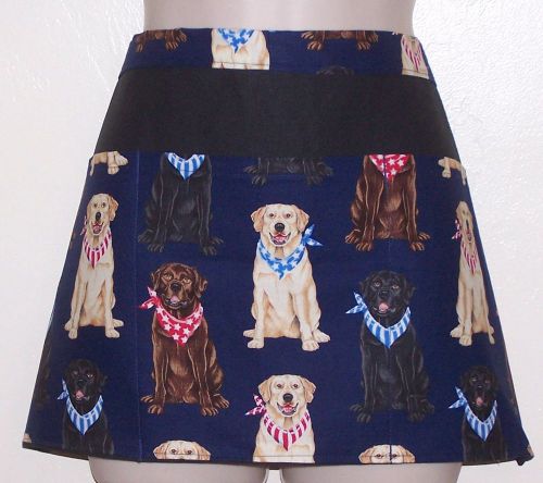 6118 Hand Made waitress Half APRON with pockets DOGS ON BLUE