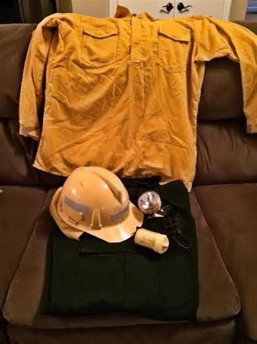 Wildland Fire Nomex shirt and pants with helmet and light