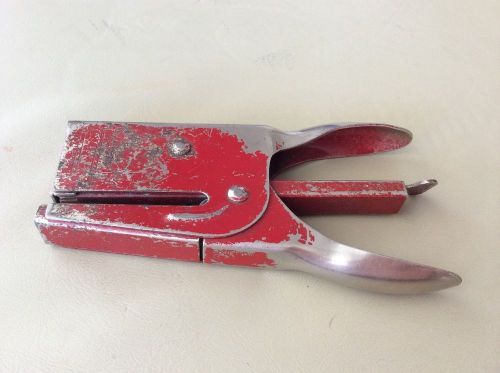 Old Metal Neva Clog Hand Held Plier Stapler Sprayed Red J30 Vintage NC