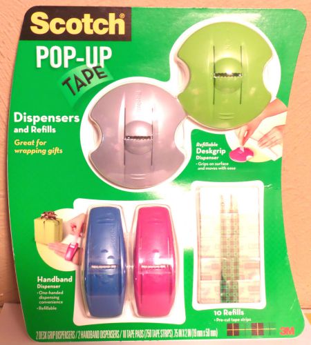 Scotch Pop-Up 2 Deskgrips &amp; 2 Handbands Tape Dispensers + 10 Refills 750 Strips