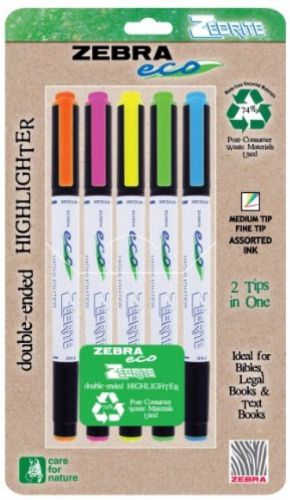 Zebra Eco Zebrite Double-Ended Highlighters, Assorted Colors, Chisel And Fine