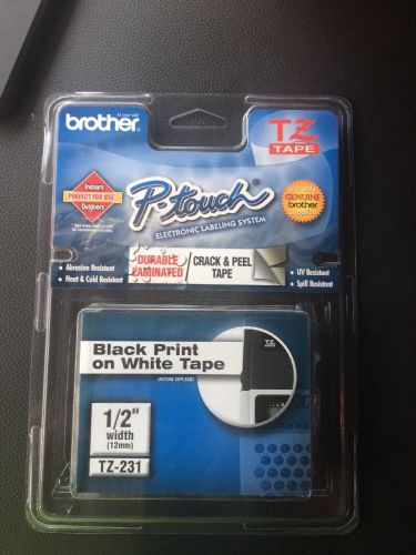 Brother P-Touch TZ-231 1/2 width Black Print / White Tapes
