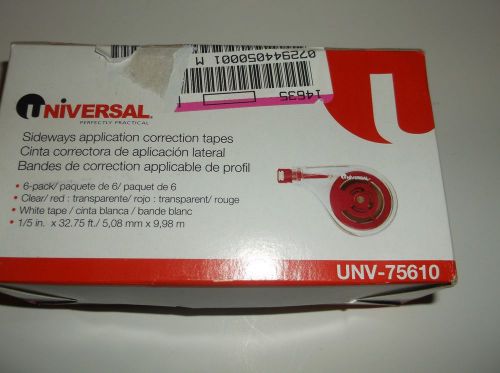 Universal Sideways Application Correction Tapes 6Pk.1/5&#034; x 32.75ft Red #UNV75610