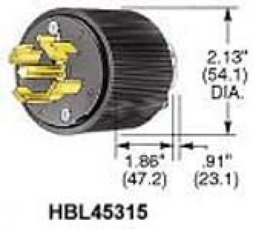 Hubbell HBL45915 Locking Plug, Variload, 4 Pole, 5 Wire, 20 amp, 120/208V