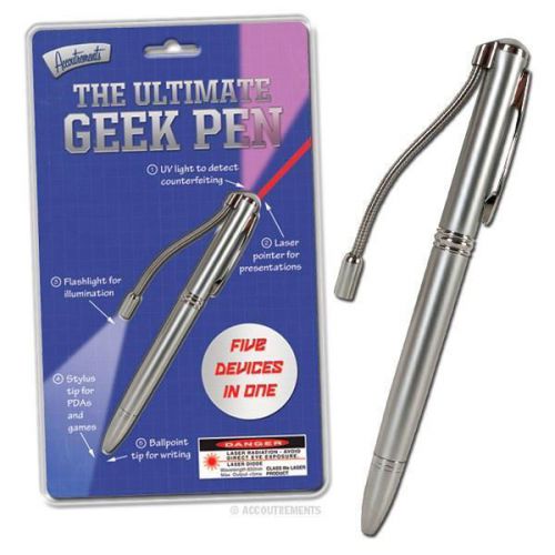 Ultimate Geek Pen 5-in-1 Device Ballpoint Laser Pointer Flashlight Stylus UV NEW