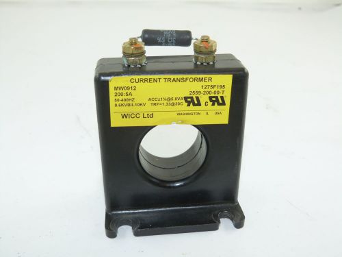 WICC Ltd MW0912 Current Transformer 200:5A 1275F195 2559-200-00-T Used