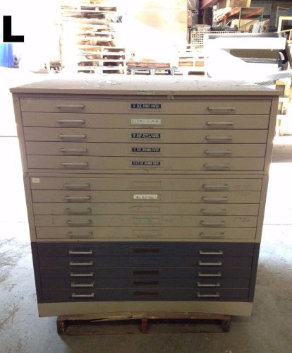 Hamilton 15 drawer tan metal blueprint flat filing file cabinet; 3 section for sale
