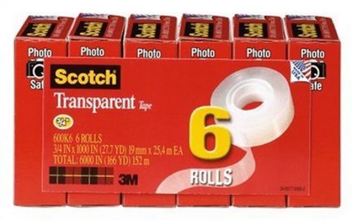 Scotch Transparent Tape, 3/4 X 1000 Inches, 6 Rolls (600K6)