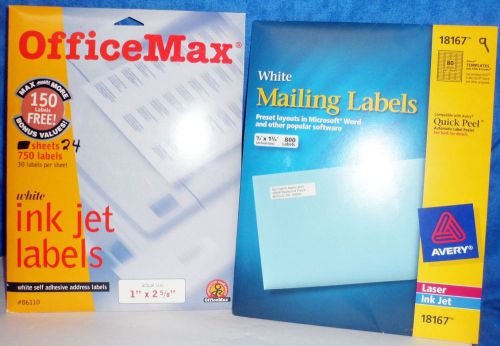 Labels Ink Jet White 1/2&#034; X 1 3/4&#034; Avery &amp; 1&#034; X 2 5/8&#034; Office Max 720 Labels EA.