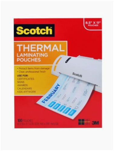 Scotch thermal laminating pouches, 8.9 x 11.4-inches, 3 mil thick, 100-pack (tp3 for sale