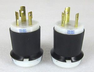 * lot of 2 * hbl2621 - hubbell 2p3w 30a 250v ac l6-30p twist-lock male plugs for sale