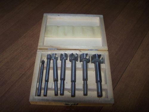 Really nice 7pc Forstner wooden box set  of American tool group router bits