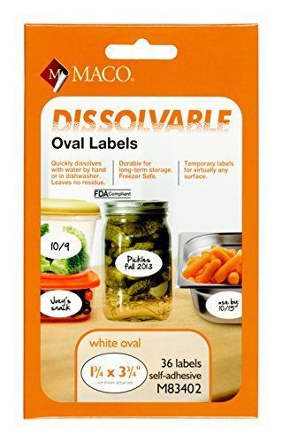 Maco MACO White Dissolvable  Labels 1-3/4 x 3-3/4 Inches - Oval, 36 Per Pack