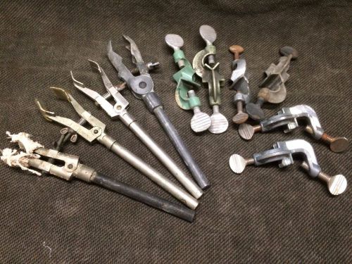 Lot 10pc lab glass clamps, double rod clamp for sale