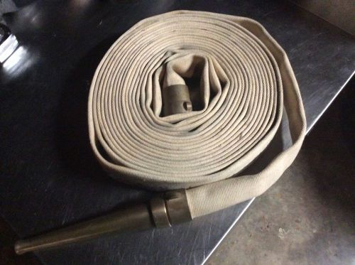 Fire Hose 1.5&#034; x 50&#039; 1 1/2 inch 50 feet BRASS couplers and nozzle Used Untested