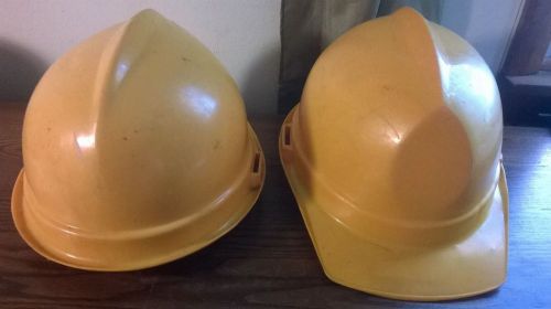 Two Yellow ERB Safety Hard Hats 1982&amp;1983 With Head Liners