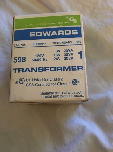 Edwards Signaling Transformer 120V Primary 8V/16V/24V No. 598 Accessory NEW USA