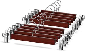 High-Grade Wooden Pants Hangers with Metal Clips 10 Pack 10 Pack, Cherry Wood