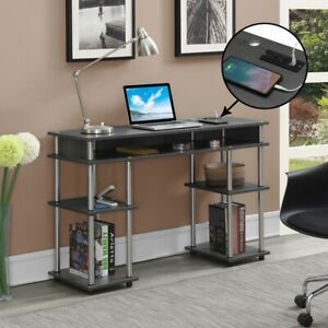 Designs2go No Tools Student Desk With Charging Station , Charcoal Gray