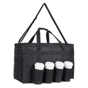 Large Insulated Food Delivery Bag with Cup Holders, Foldable Heavy Duty Food Bag