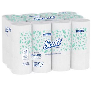 Scott Essential Coreless Toilet Paper (04007), 2-PLY Standard Rolls, 36 Rolls /
